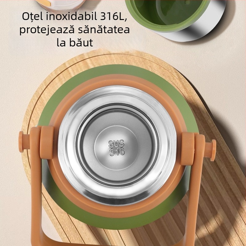 Termos din oțel inoxidabil 316, cu compartiment pentru ceai și divizor, capacitate mare, pentru exterior, cu mâner și afișaj de temperatură