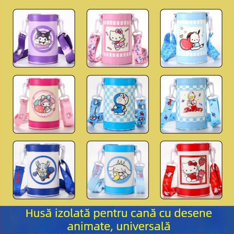 Husă de protecție pentru termos/ceșcă pentru copii, design drăguț desen animat, piele PU