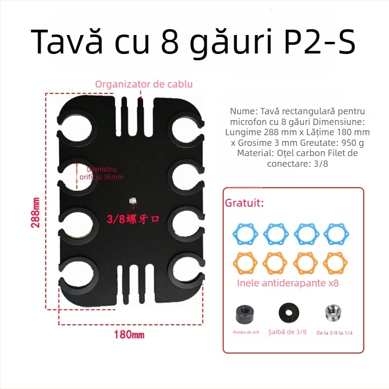 Tavă de perete pentru microfoane – suport multifuncțional anti vibrații pentru microfoane cu fir și fără fir