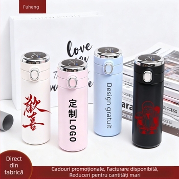 Cană termoizolantă din oțel inoxidabil cu afișajul temperaturii și capac cu deschidere prin apăsare, design modern minimalist, logo personalizat