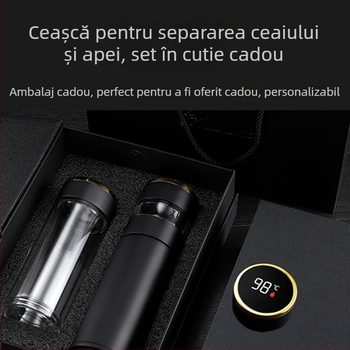 Ceașcă termos pentru ceai din oțel inoxidabil 316, cu separare a ceaiului, în cutie cadou, ceașcă inteligentă pentru ceai, portabilă și personalizabilă