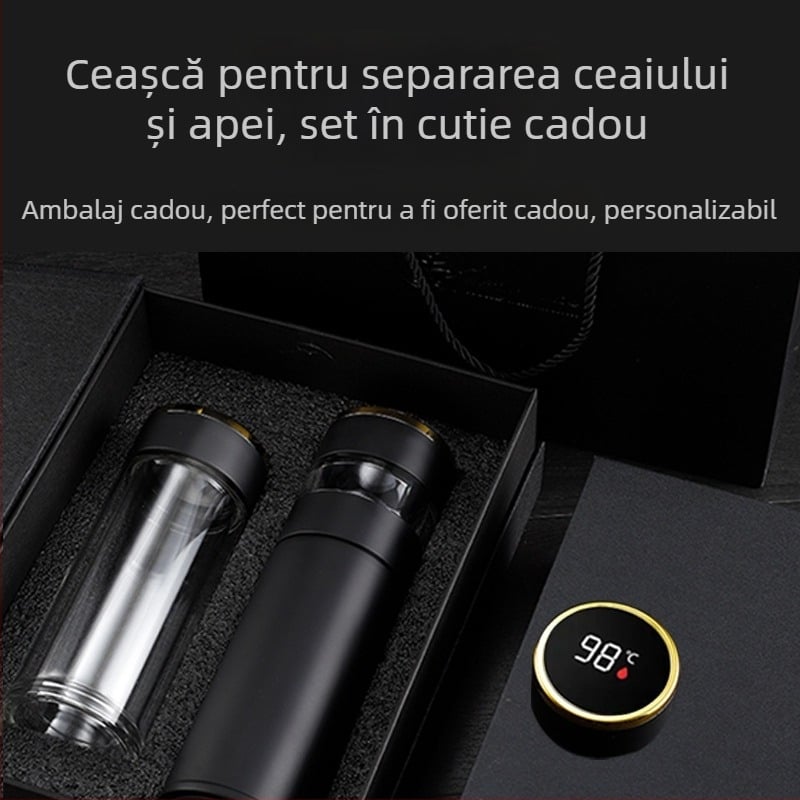 Ceașcă termos pentru ceai din oțel inoxidabil 316, cu separare a ceaiului, în cutie cadou, ceașcă inteligentă pentru ceai, portabilă și personalizabilă