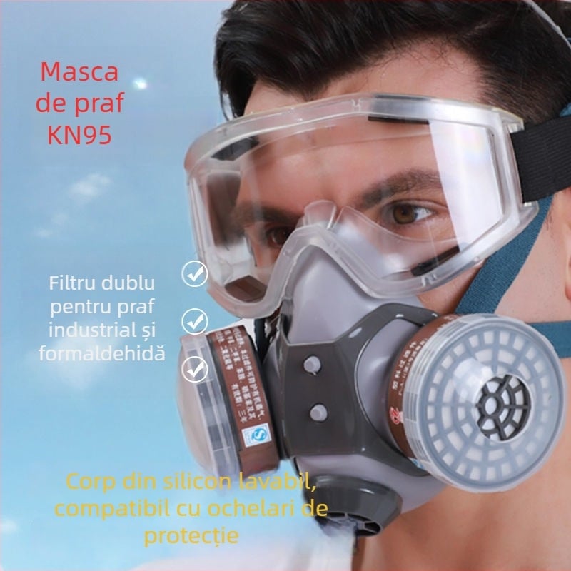 Mască de gaz cu față completă, cu cărbune activ, pentru pulverizare chimică și vopsire, protecție împotriva gazelor toxice și a prafului