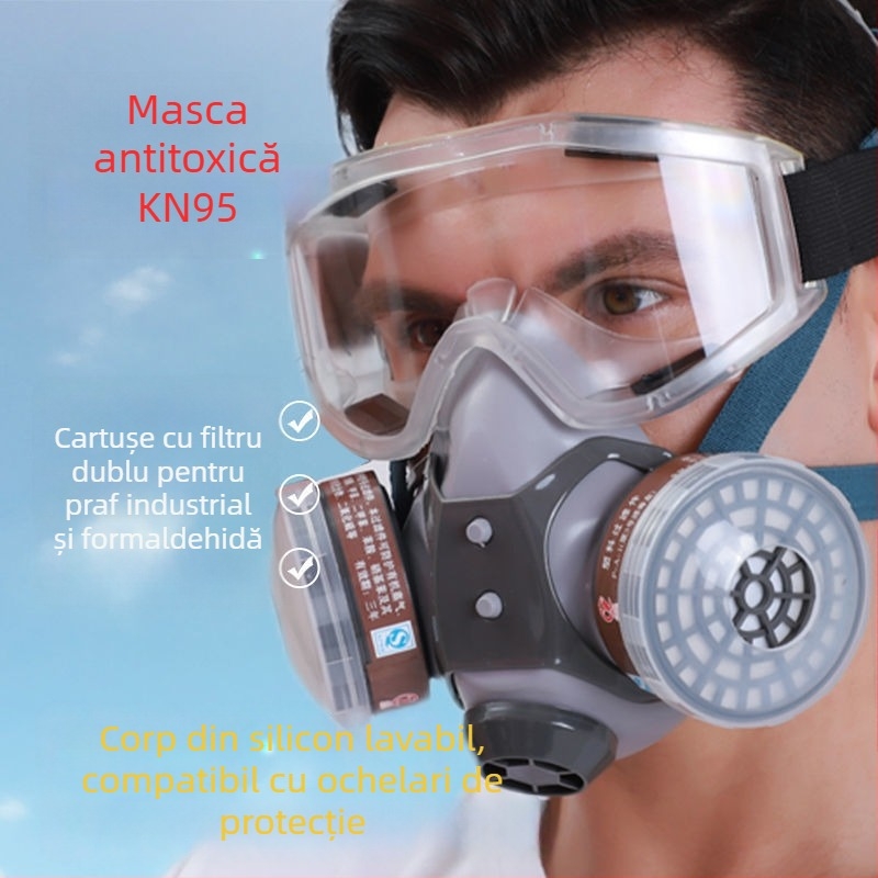 Mască de gaz cu față completă, cu cărbune activ, pentru pulverizare chimică și vopsire, protecție împotriva gazelor toxice și a prafului