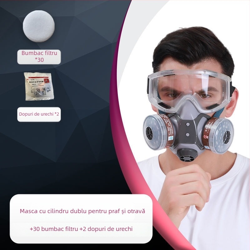Mască de gaz cu față completă, cu cărbune activ, pentru pulverizare chimică și vopsire, protecție împotriva gazelor toxice și a prafului
