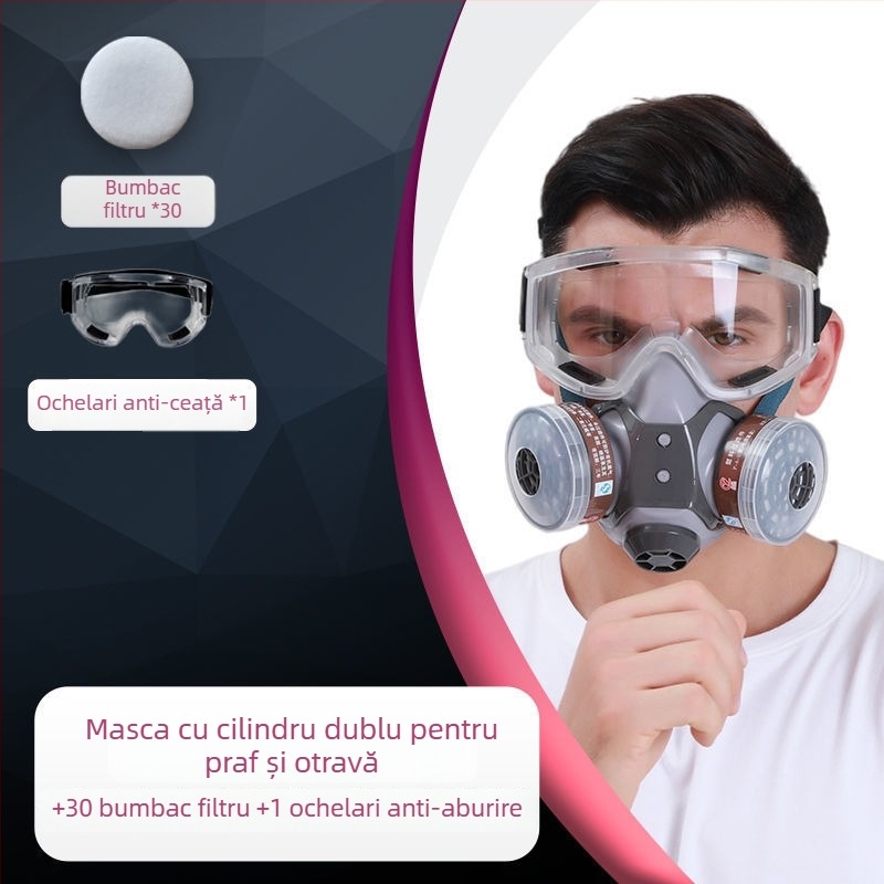 Mască de gaz cu față completă, cu cărbune activ, pentru pulverizare chimică și vopsire, protecție împotriva gazelor toxice și a prafului