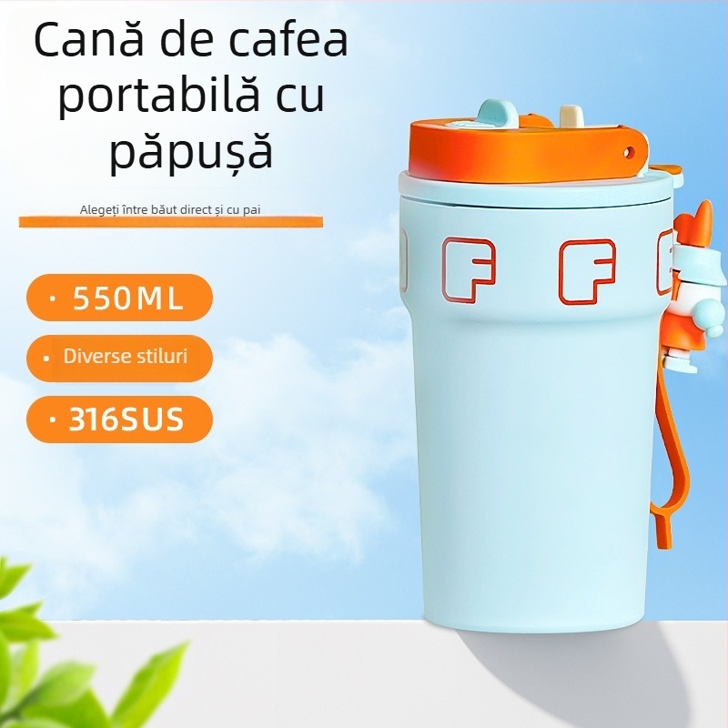 Cana de cafea cu două pereți, în formă de păpușă, din oțel inoxidabil 316L, termos izolat pentru exterior, unisex