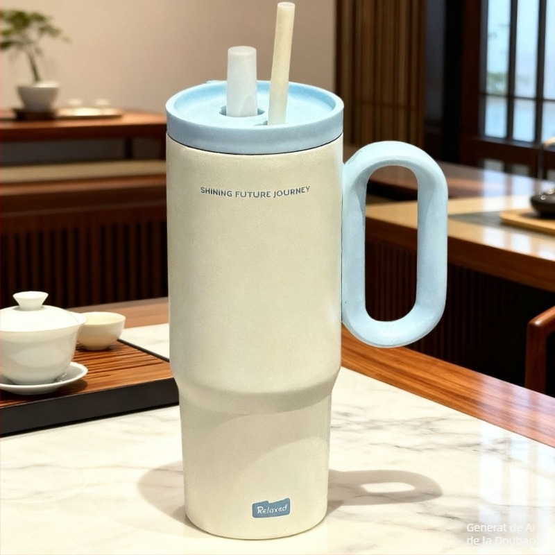 Cană termică pentru cafea din oțel inoxidabil 316, capacitate mare, pentru exterior, cu capac și pai