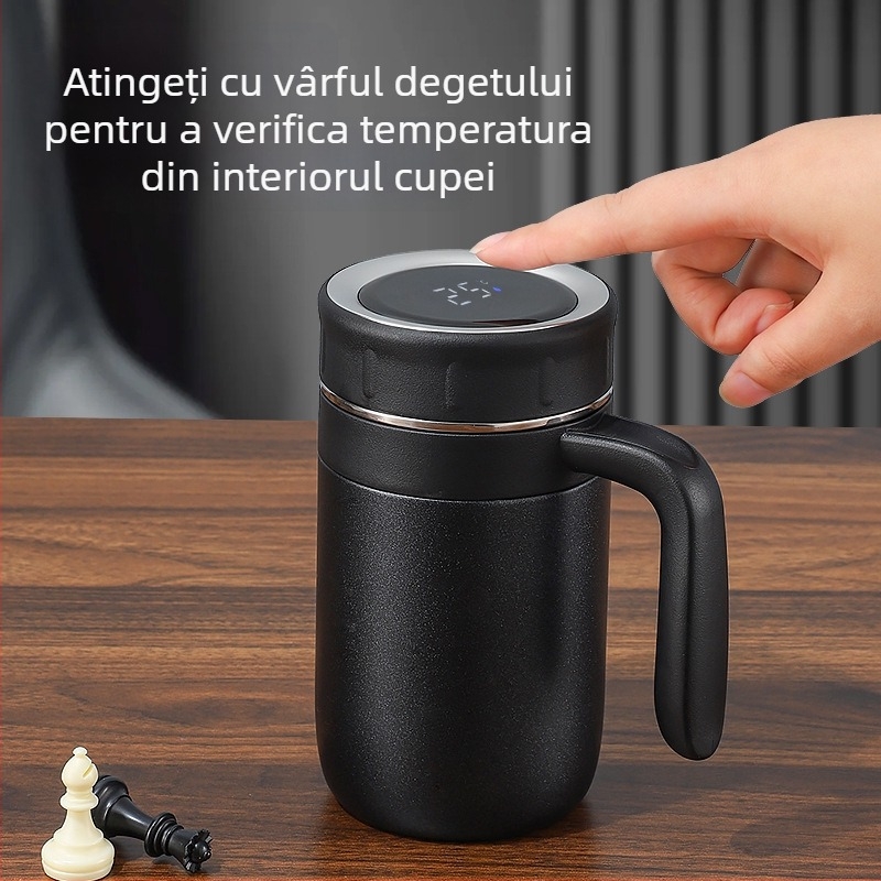 Termos cu afișaj de temperatură pentru bărbați, din oțel inoxidabil 316, capacitate mare, compartiment pentru ceai, pentru birou și acasă