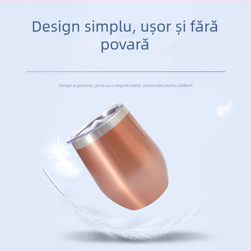 Cană izolată de 12 oz, interior din oțel inoxidabil 304, exterior din oțel inoxidabil 201, formă de ou, pahar de vin în formă U, personalizabil
