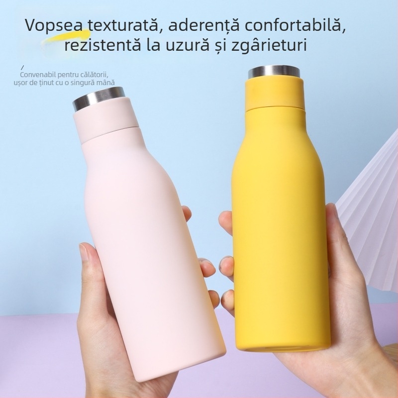 Recipient termos din oțel inoxidabil 304, pereți dubli, izolație vid, portabil, cu gât îngust, pentru activități în aer liber