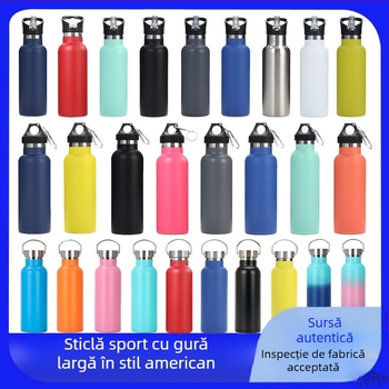 Termos sport cu gură largă, din oțel inoxidabil 304, pereți dubli, exterior vopsit cu spray, capacitate mare