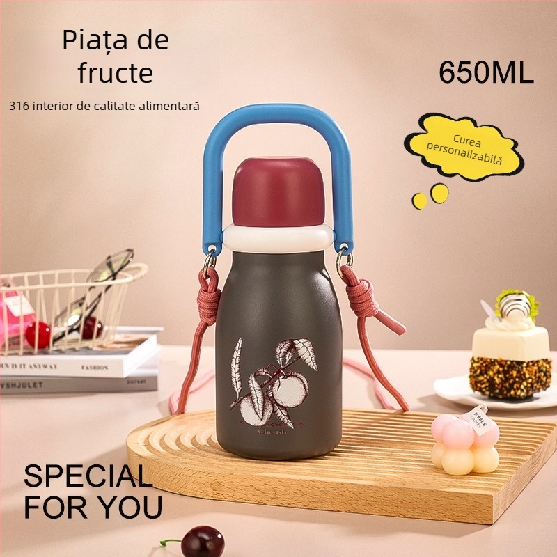 Pahar termic pentru fructe, cu capacitate mare, portabil, cu pai