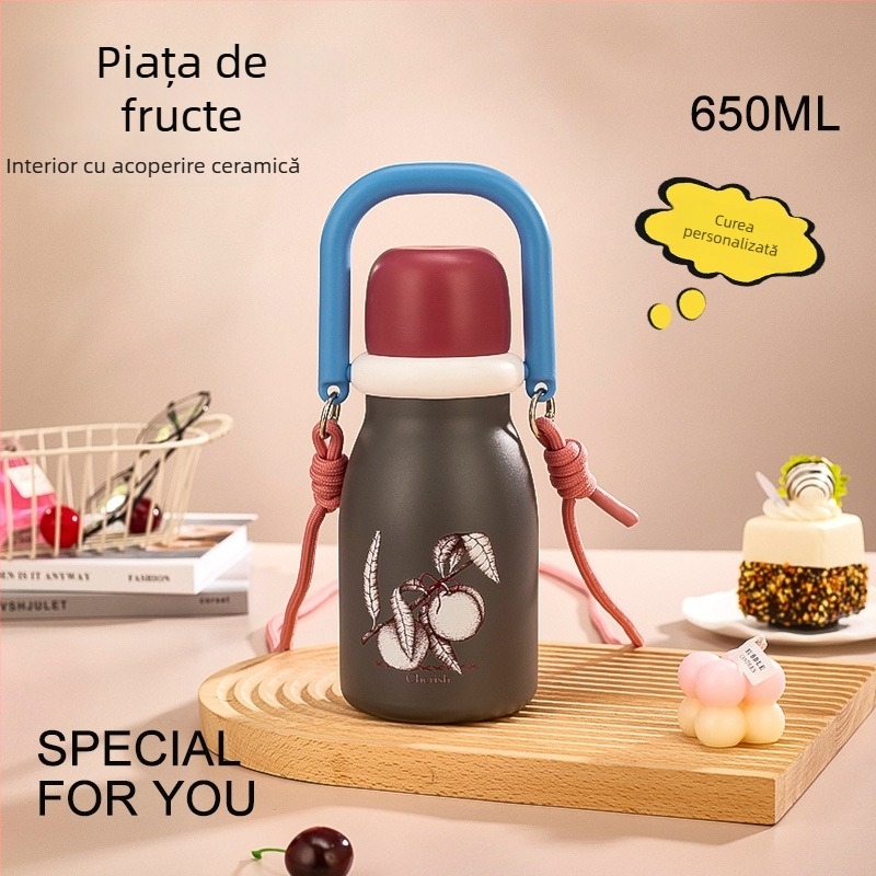 Pahar termic pentru fructe, cu capacitate mare, portabil, cu pai