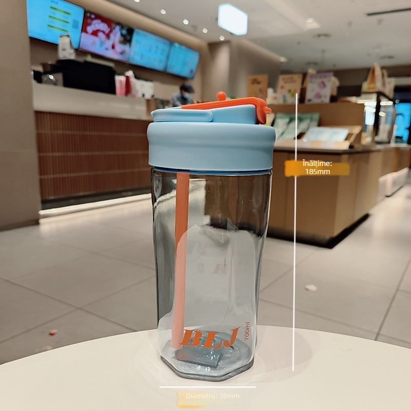 Cană portabilă cu pai, rezistentă la temperaturi înalte și la lovire, cană de cafea din policarbonat, design simplu