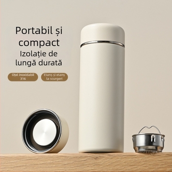 Termos din oțel inoxidabil 316, mic, pentru femei, cu mâner — cană de ceai compactă cu compartiment pentru ceai