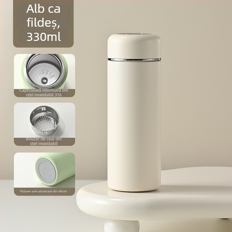 Termos din oțel inoxidabil 316, mic, pentru femei, cu mâner — cană de ceai compactă cu compartiment pentru ceai