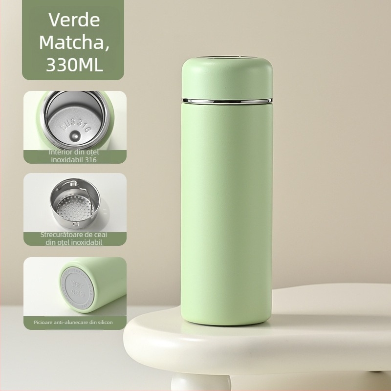 Termos din oțel inoxidabil 316, mic, pentru femei, cu mâner — cană de ceai compactă cu compartiment pentru ceai