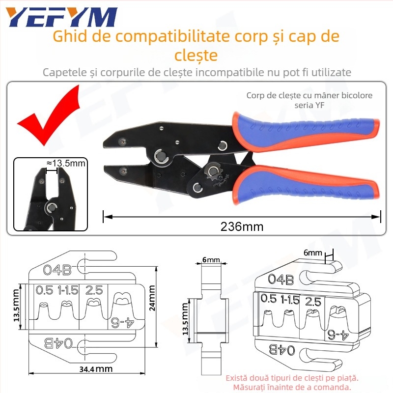 YF Clește crimpare cablu – modul cap de gură pentru crimpare terminale