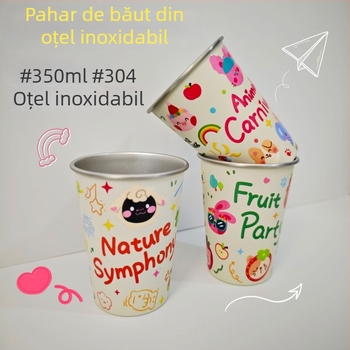 Cană de apă în stil desen animat pentru camping, oțel inoxidabil 304, exterior cu un singur strat, pentru picnic, bere, ceai sau cafea lângă foc