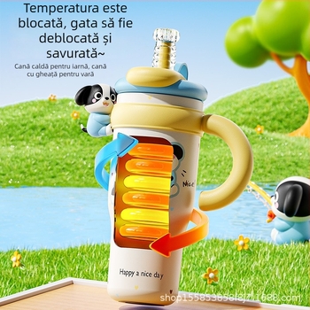 Cană termoizolantă cu pai, model nou 2026, design feminin, capacitate mare, pahar ceramic