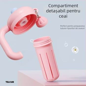 Termos cu mâner, design desen animat cu pisicuță, cană izolată pentru exterior, capacitate mare