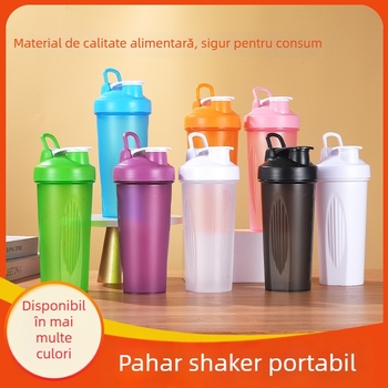Shaker pentru proteine, sport, îmbunătățit, 600 ml, cu mâner, din plastic transparent
