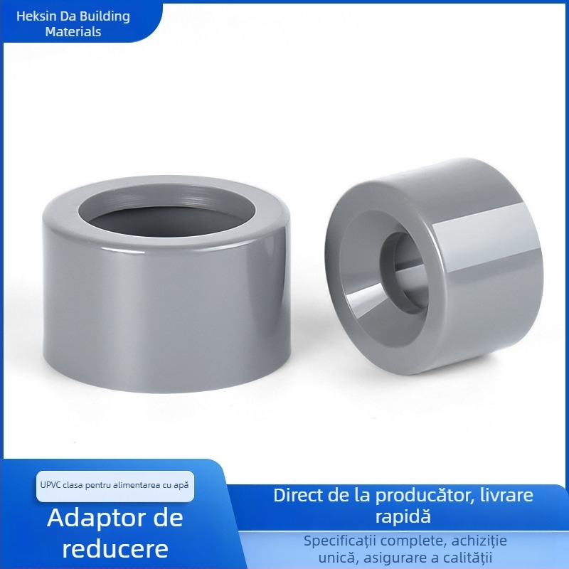 Fiting reductor UPVC pentru alimentarea cu apă, cu umplutură de nucleu, culoare gri deschis, rezistent la acizi și baze, 25×20 mm