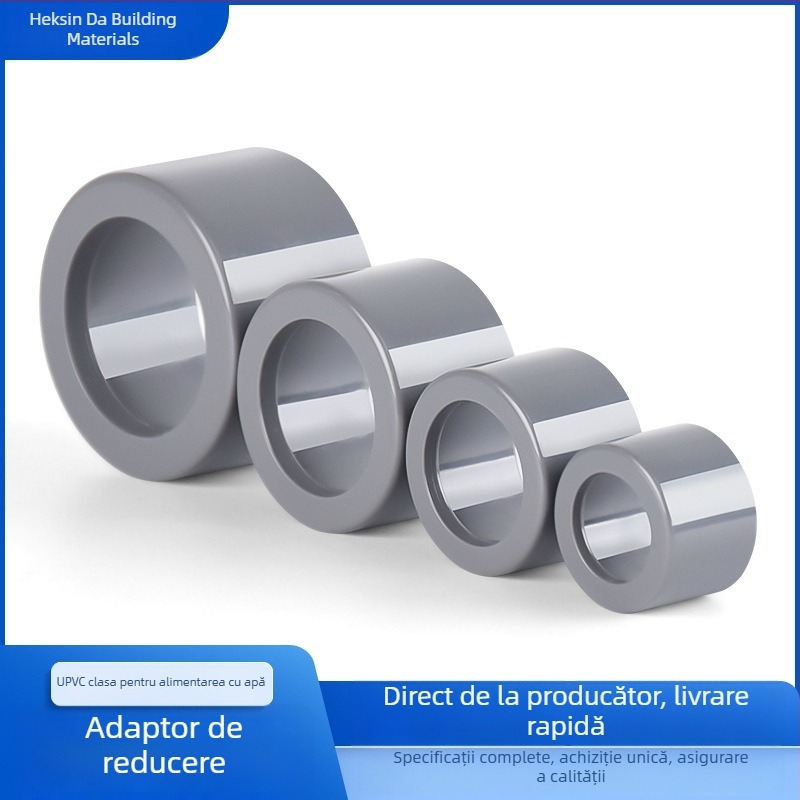 Fiting reductor UPVC pentru alimentarea cu apă, cu umplutură de nucleu, culoare gri deschis, rezistent la acizi și baze, 25×20 mm