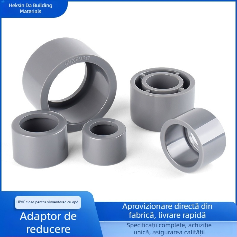 Fiting reductor UPVC pentru alimentarea cu apă, cu umplutură de nucleu, culoare gri deschis, rezistent la acizi și baze, 25×20 mm