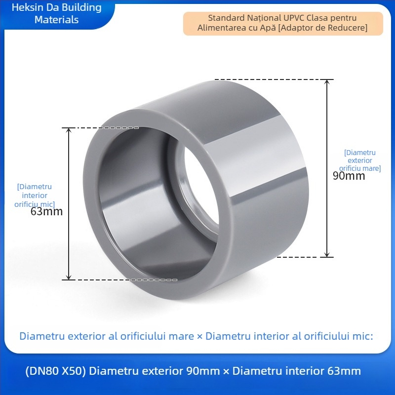 Fiting reductor UPVC pentru alimentarea cu apă, cu umplutură de nucleu, culoare gri deschis, rezistent la acizi și baze, 25×20 mm