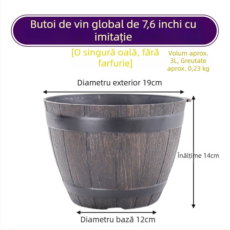 Ghiveci plastic cu aspect lemnos, ghiveci din rășină pentru flori și copaci, mare, în stil vintage, pentru birou sau casă