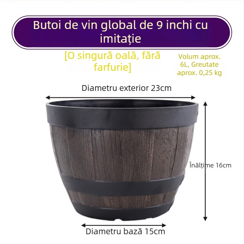Ghiveci plastic cu aspect lemnos, ghiveci din rășină pentru flori și copaci, mare, în stil vintage, pentru birou sau casă