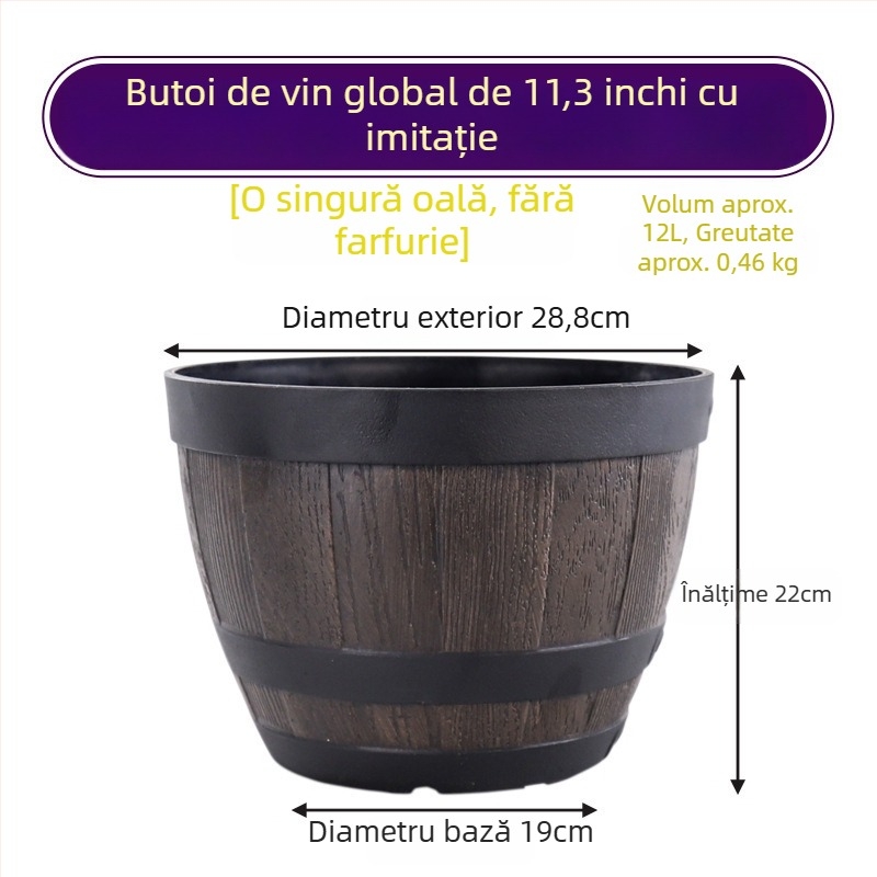 Ghiveci plastic cu aspect lemnos, ghiveci din rășină pentru flori și copaci, mare, în stil vintage, pentru birou sau casă