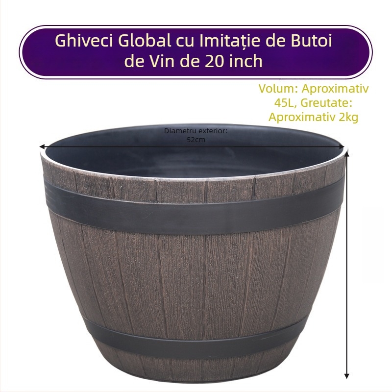 Ghiveci plastic cu aspect lemnos, ghiveci din rășină pentru flori și copaci, mare, în stil vintage, pentru birou sau casă