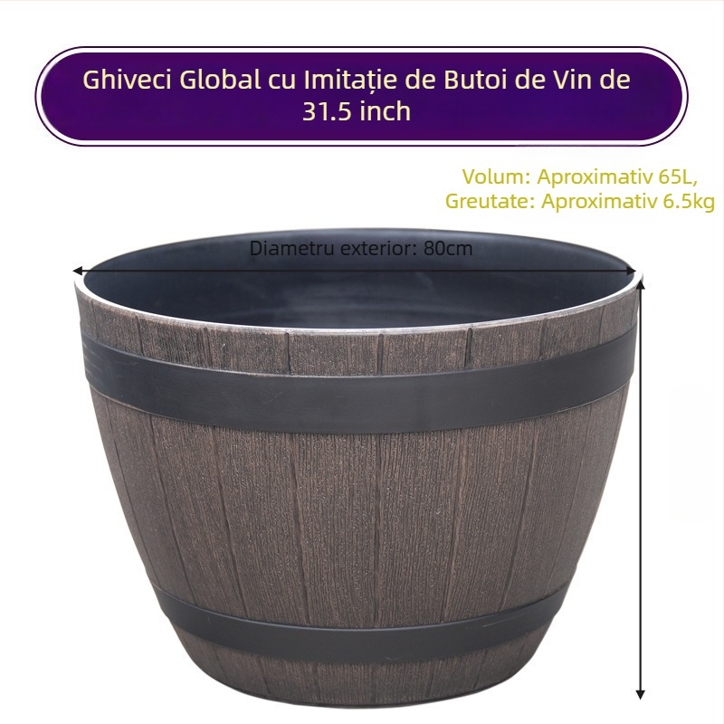 Ghiveci plastic cu aspect lemnos, ghiveci din rășină pentru flori și copaci, mare, în stil vintage, pentru birou sau casă