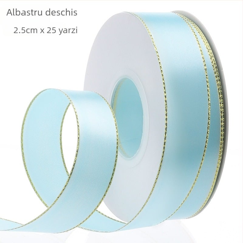 Panglică satin cu margine auriu, lățime 2,5 cm – panglică de ambalare premium pentru buchete, flori, cadouri și decorațiuni
