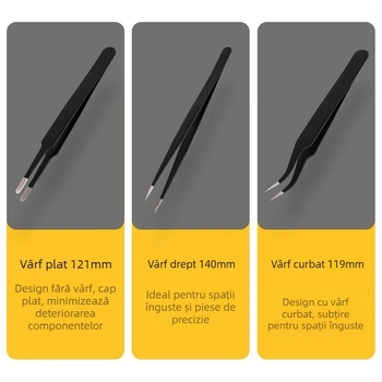 Deli pensete din oțel inoxidabil, cu vârf curbat, vârfuri subțiri, anti-magnetice, clipsuri mici, set de unelte pentru reparații