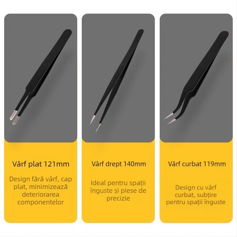 Deli pensete din oțel inoxidabil, cu vârf curbat, vârfuri subțiri, anti-magnetice, clipsuri mici, set de unelte pentru reparații