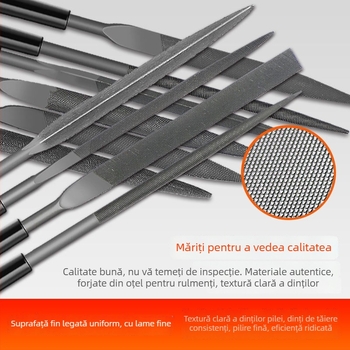 Set de fișiere asortate pentru modelare și finisare: fișiere plate mici, semicercuri și triunghiuri pentru lemn și metal