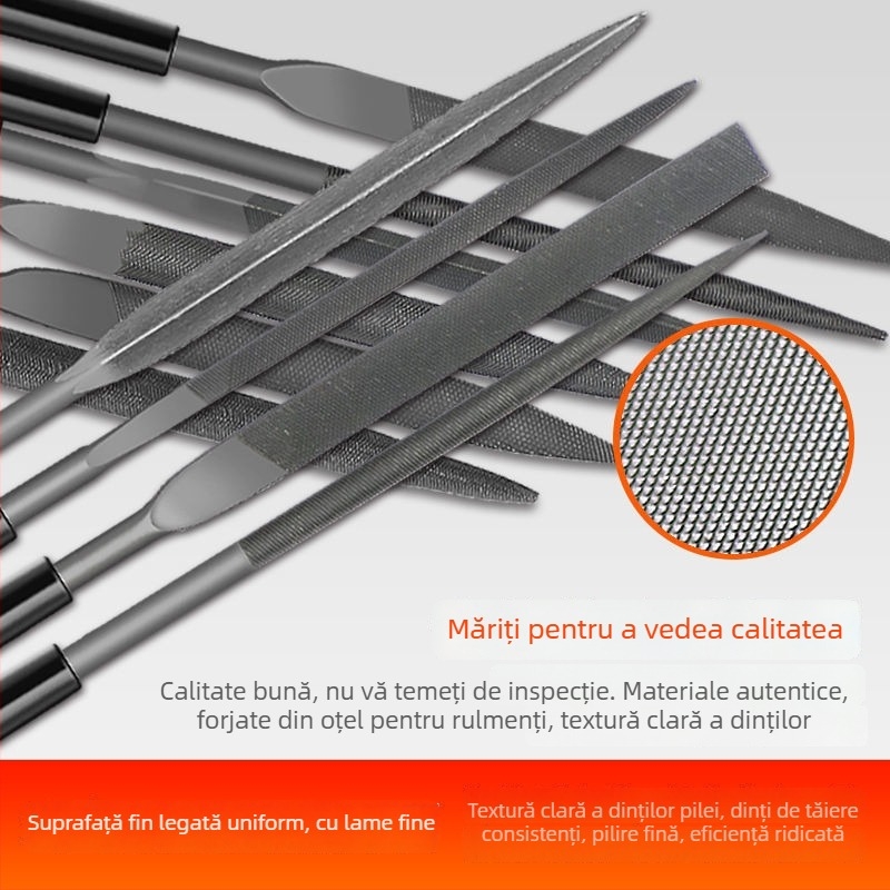 Set de fișiere asortate pentru modelare și finisare: fișiere plate mici, semicercuri și triunghiuri pentru lemn și metal