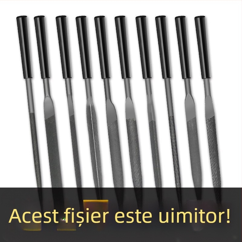 Set de fișiere asortate pentru modelare și finisare: fișiere plate mici, semicercuri și triunghiuri pentru lemn și metal