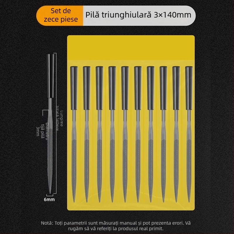 Set de fișiere asortate pentru modelare și finisare: fișiere plate mici, semicercuri și triunghiuri pentru lemn și metal