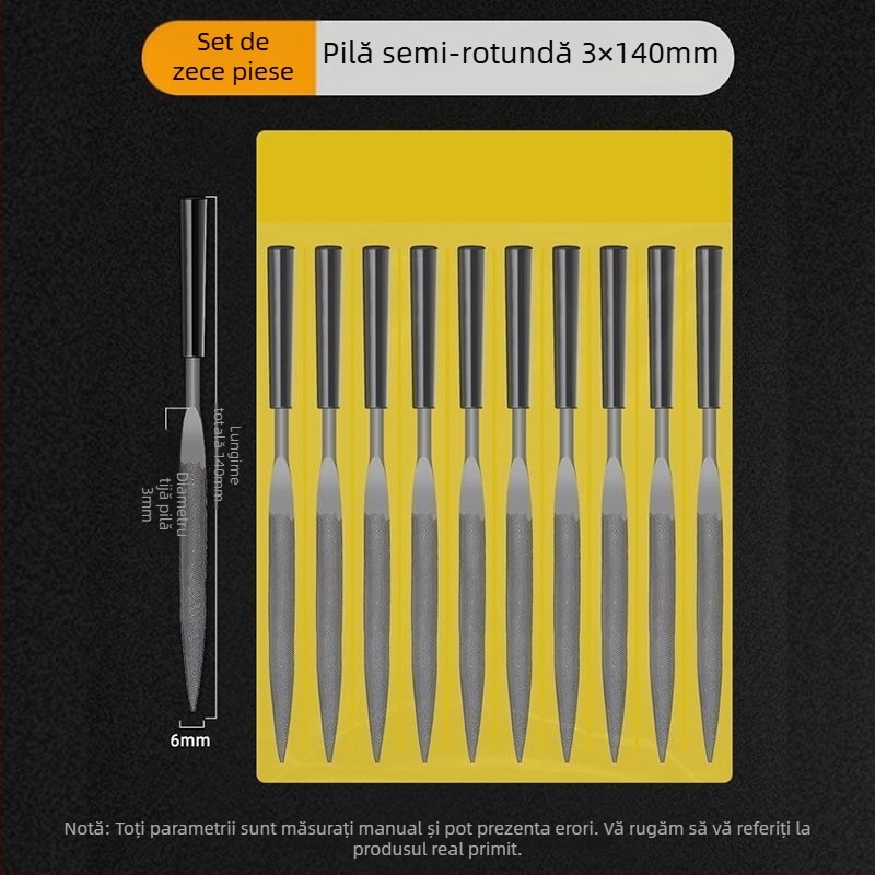Set de fișiere asortate pentru modelare și finisare: fișiere plate mici, semicercuri și triunghiuri pentru lemn și metal