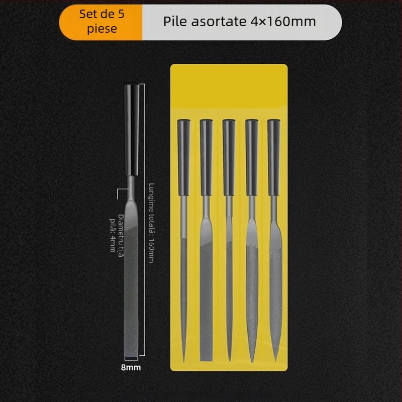 Set de fișiere asortate pentru modelare și finisare: fișiere plate mici, semicercuri și triunghiuri pentru lemn și metal