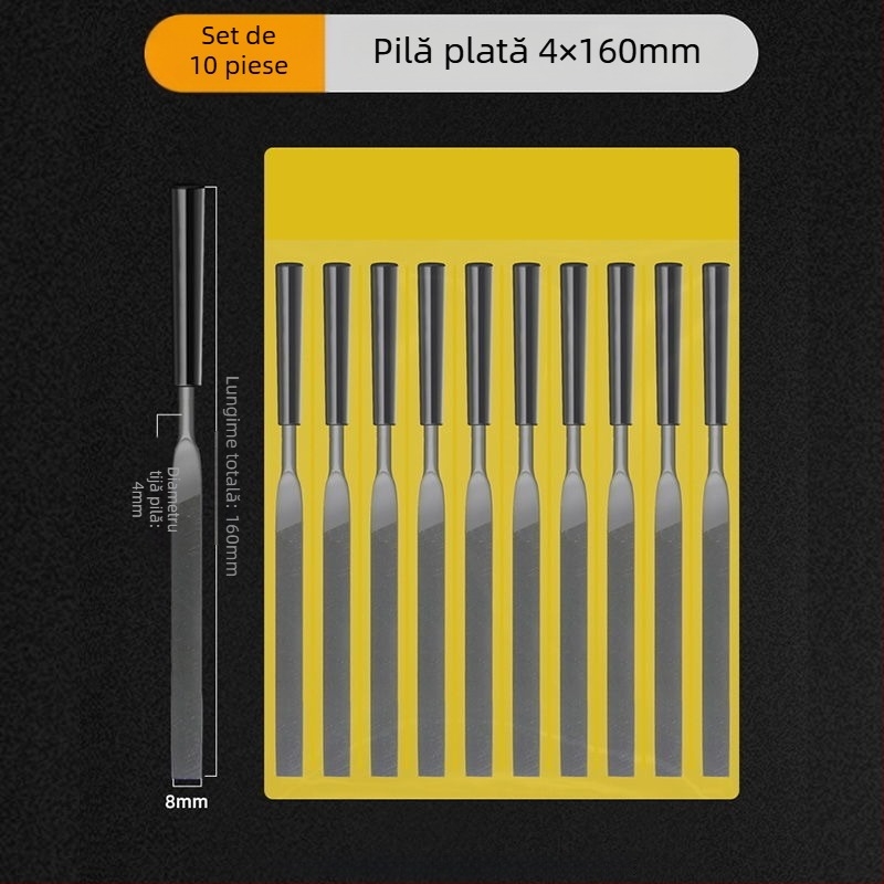 Set de fișiere asortate pentru modelare și finisare: fișiere plate mici, semicercuri și triunghiuri pentru lemn și metal