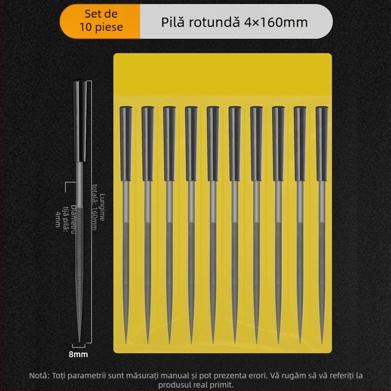 Set de fișiere asortate pentru modelare și finisare: fișiere plate mici, semicercuri și triunghiuri pentru lemn și metal