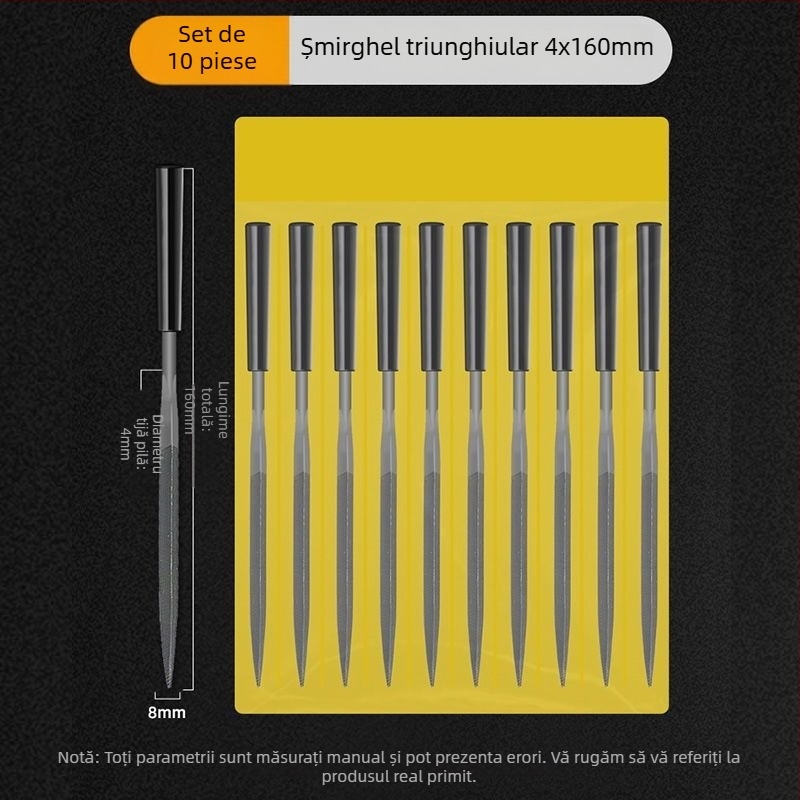 Set de fișiere asortate pentru modelare și finisare: fișiere plate mici, semicercuri și triunghiuri pentru lemn și metal