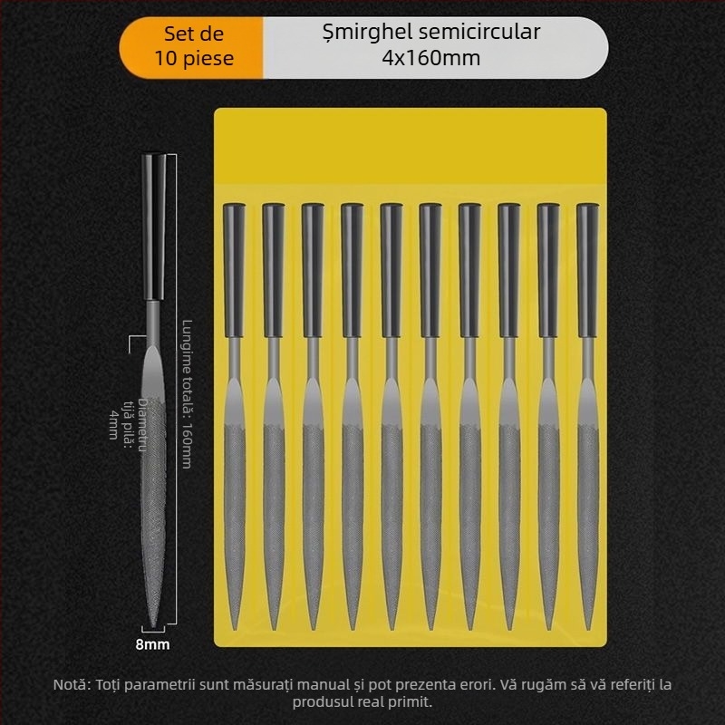 Set de fișiere asortate pentru modelare și finisare: fișiere plate mici, semicercuri și triunghiuri pentru lemn și metal