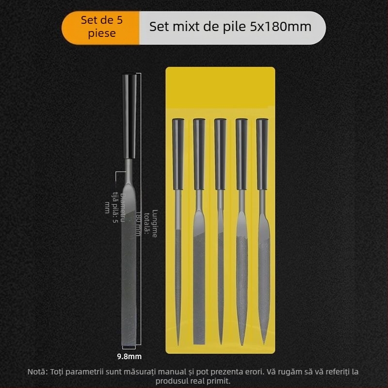Set de fișiere asortate pentru modelare și finisare: fișiere plate mici, semicercuri și triunghiuri pentru lemn și metal